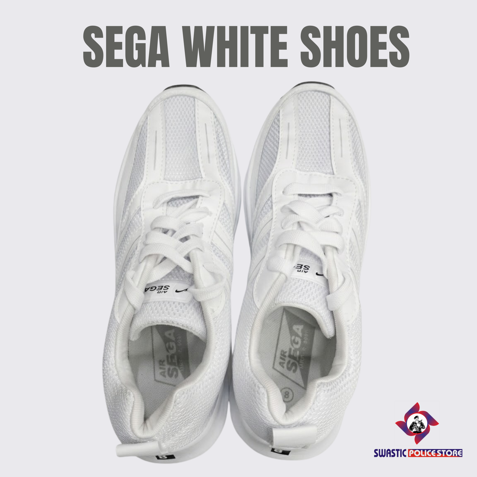 SEGA white mesh sports shoes for men lace-up lightweight running shoes